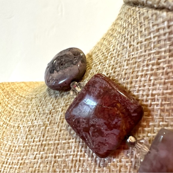 Multi Gemstone Genuine Collar Necklace in tans, browns, blue, yellow, pink - Picture 11 of 12